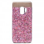 Wholesale Galaxy S9+ (Plus) Sparkling Glitter Chrome Fancy Case with Metal Plate (Pink)